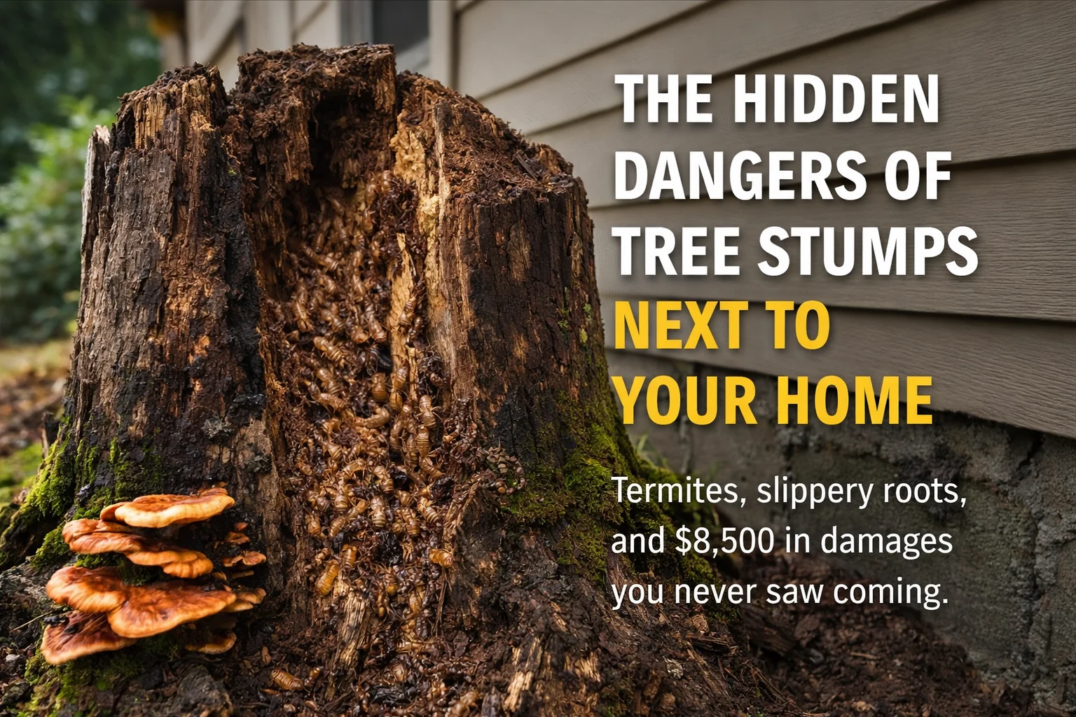 Large tree stump close view showing decay Tampa